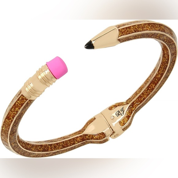 Betsey Johnson Back to School Gold Glitter Pencil  Bracelet - Picture 1 of 3